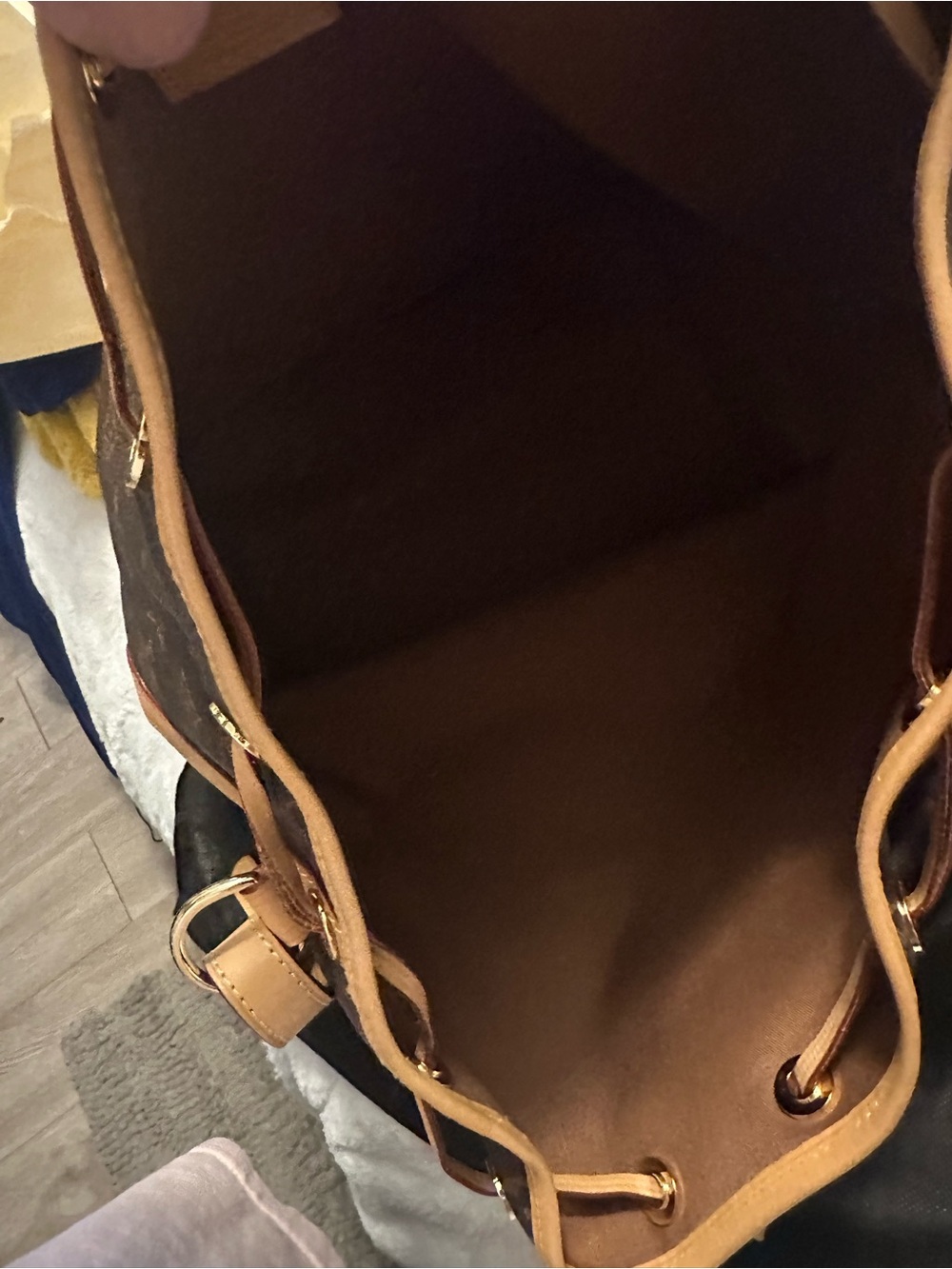 Louis Vuitton Monogram Bucket Shoulder Bag in Brown and Tan Leather Trim - Picture 8 of 13